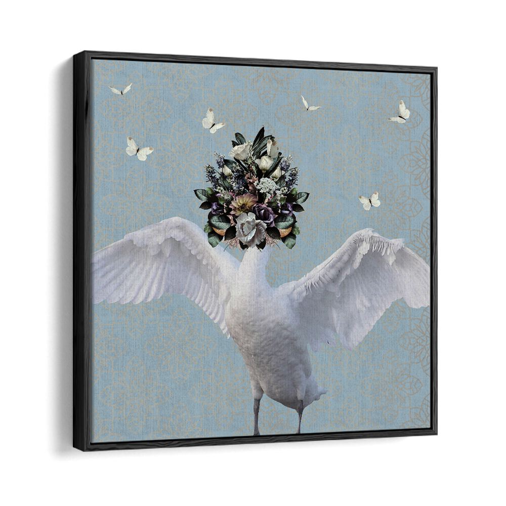 spring flower bonnet on swan by sue skellern kids room paintings kids room wallart in Black Floater Frame