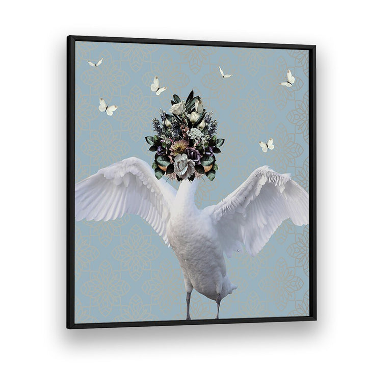 spring flower bonnet on swan by sue skellern kids room paintings kids room wallart in Black Plain Frame