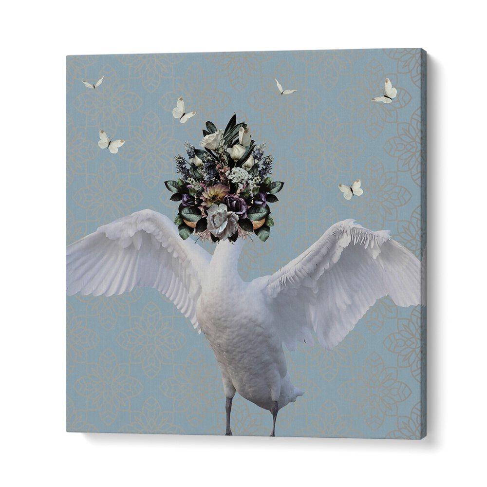 spring flower bonnet on swan by sue skellern kids room paintings kids room wallart in Gallery Wrap