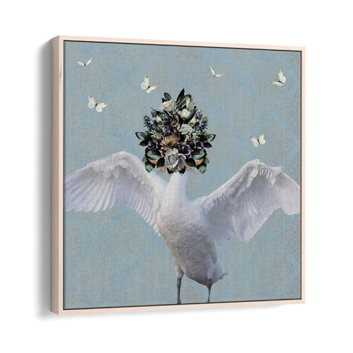 spring flower bonnet on swan by sue skellern kids room paintings kids room wallart in Oak Wood Floater Frame