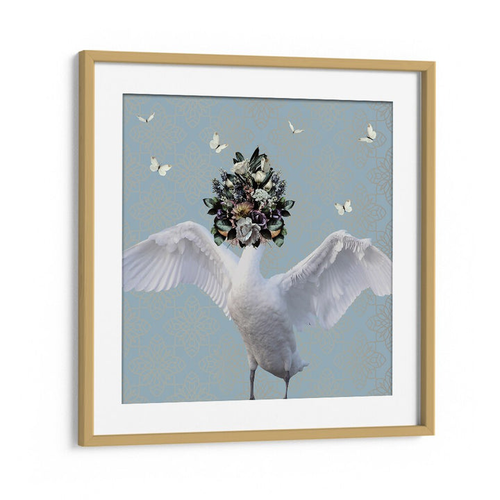 spring flower bonnet on swan by sue skellern kids room paintings kids room wallart in Oak Wood Frame With Mount