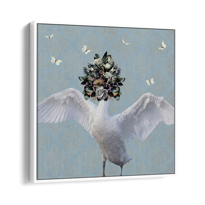 spring flower bonnet on swan by sue skellern kids room paintings kids room wallart in White Floater Frame