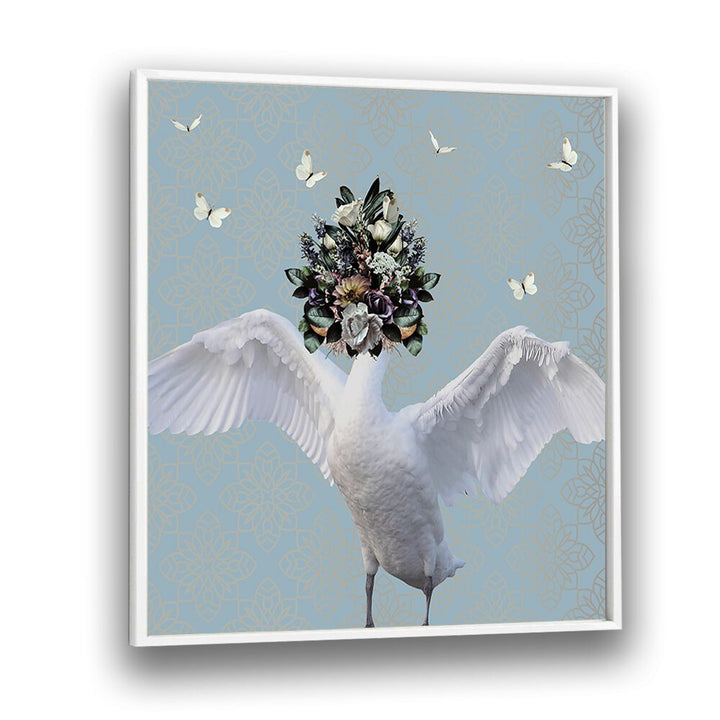 spring flower bonnet on swan by sue skellern kids room paintings kids room wallart in White Plain Frame