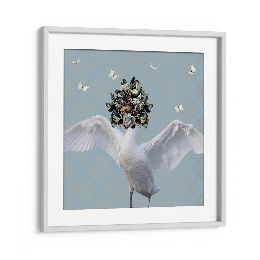 spring flower bonnet on swanby sue skellern kids room paintings kids room wallart in White Frame With Mount