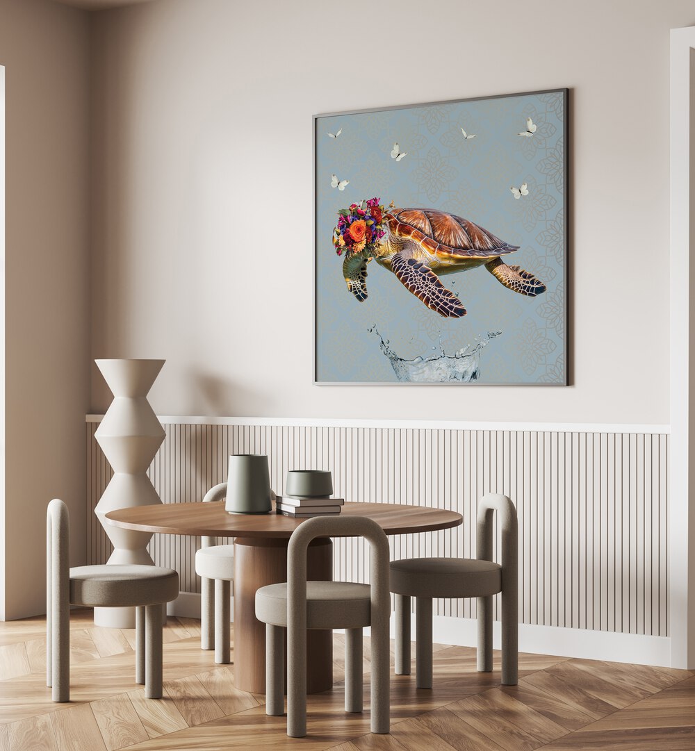 spring flower bonnet on turtle by sue skellern kids room paintings kids room wallart Artwork III placed on a wall