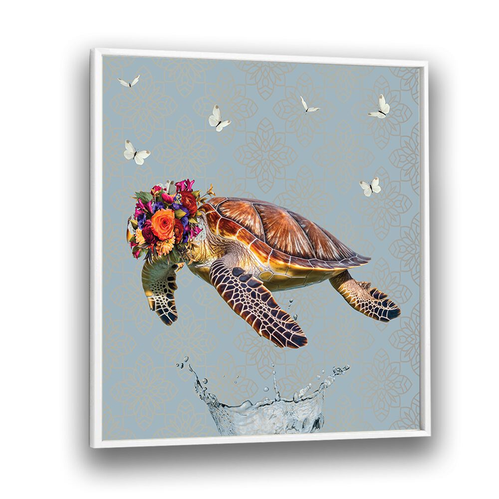 spring flower bonnet on turtle by sue skellern kids room paintings kids room wallart in White Plain Frame