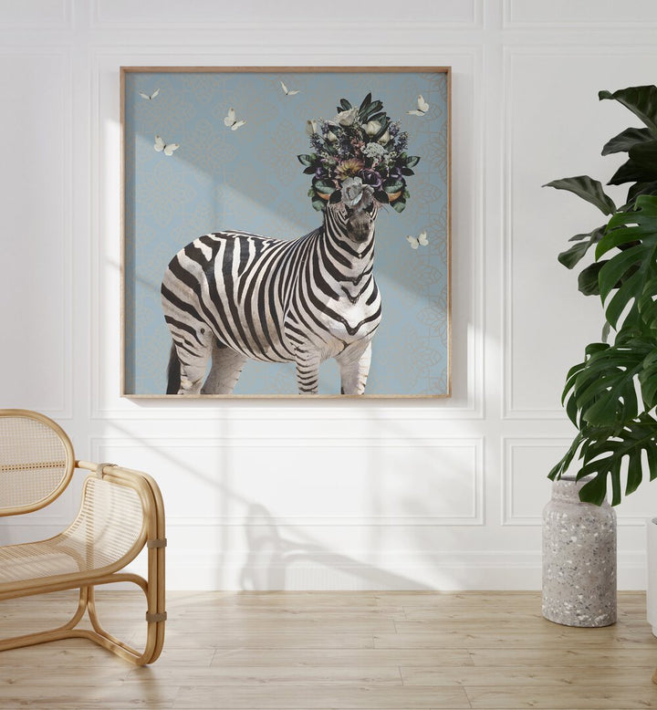 spring flower bonnet on zebra by sue skellern kids room paintings kids room wallart Artwork II placed on a wall