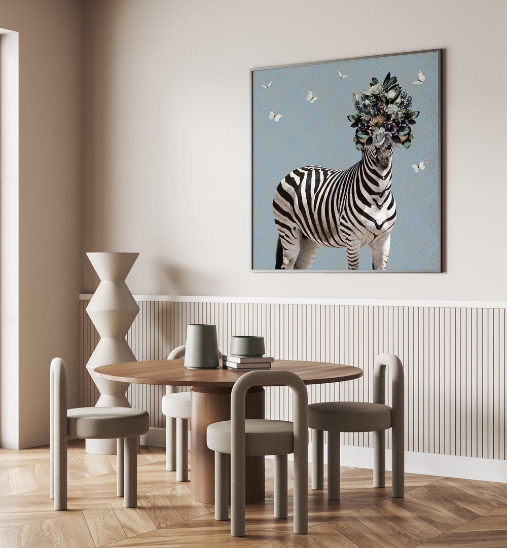 spring flower bonnet on zebra by sue skellern kids room paintings kids room wallart Artwork III placed on a wall