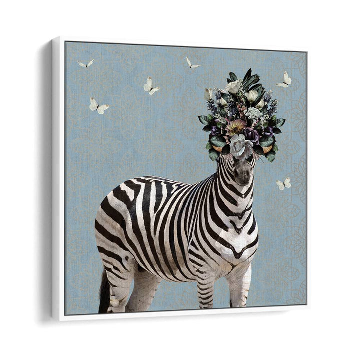 spring flower bonnet on zebra by sue skellern kids room paintings kids room wallart in White Floater Frame