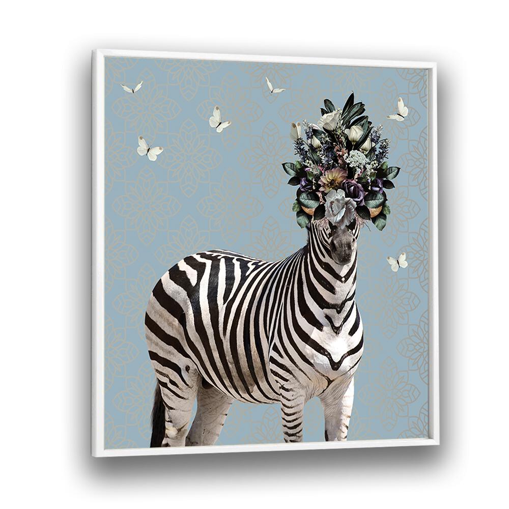 spring flower bonnet on zebra by sue skellern kids room paintings kids room wallart in White Plain Frame