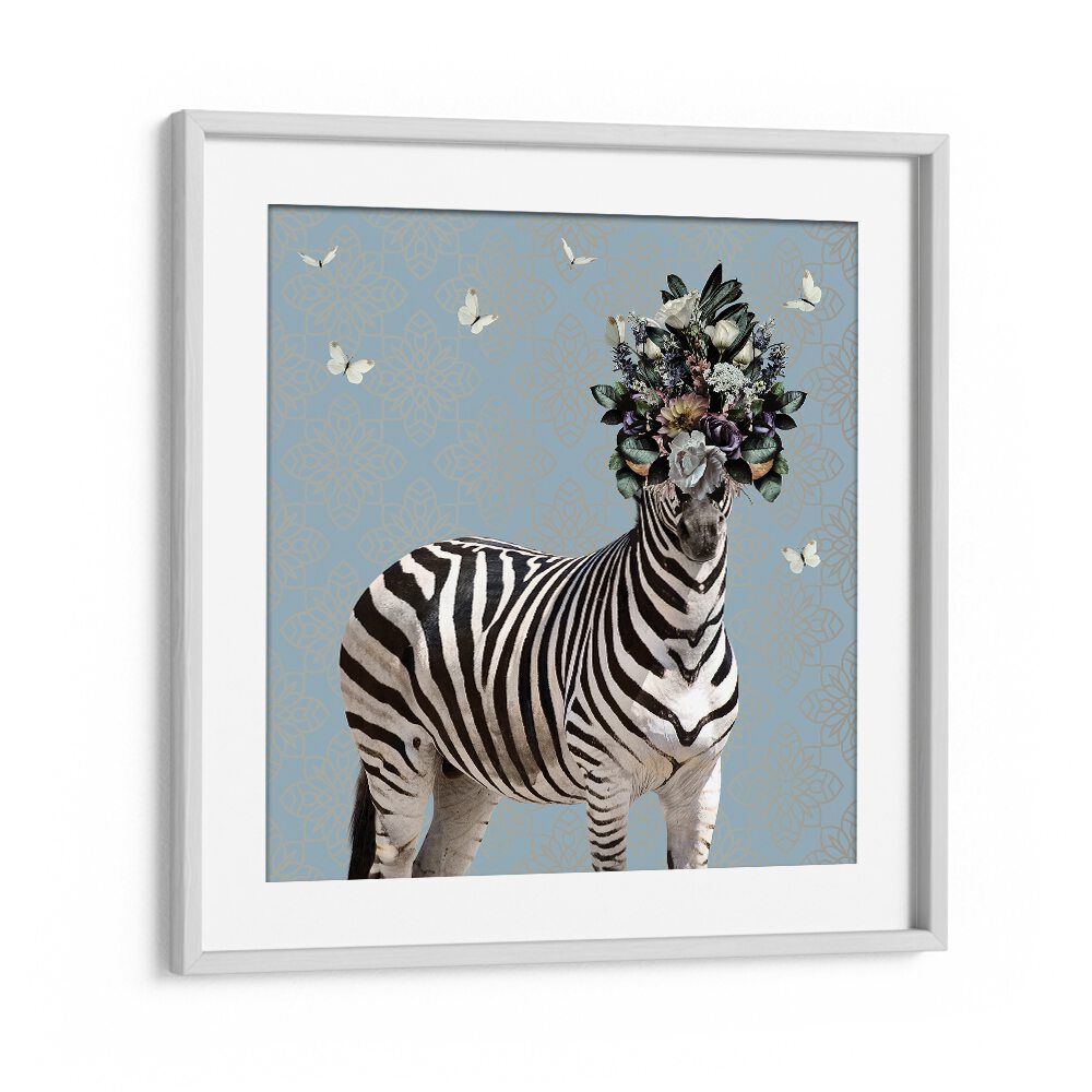 spring flower bonnet on zebraby sue skellern kids room paintings kids room wallart in White Frame With Mount