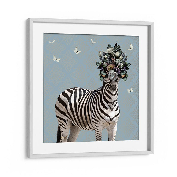 spring flower bonnet on zebraby sue skellern kids room paintings kids room wallart in White Frame With Mount