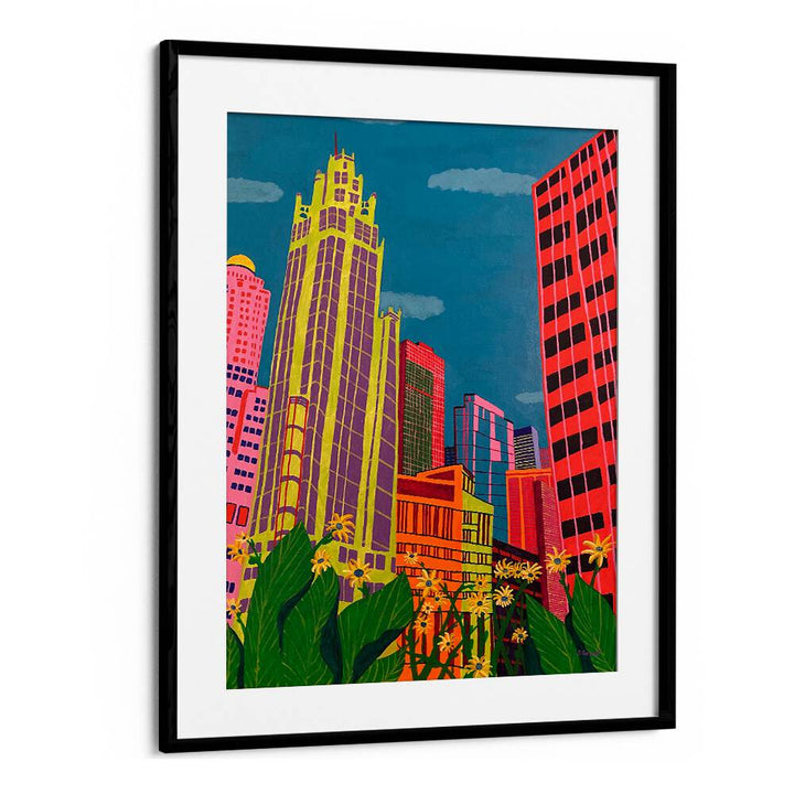 spring in chicago landscape art prints in Black Frame With Mount