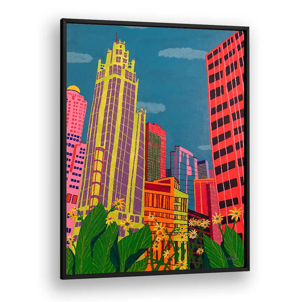 spring in chicago landscape art prints in Black Plain Frame