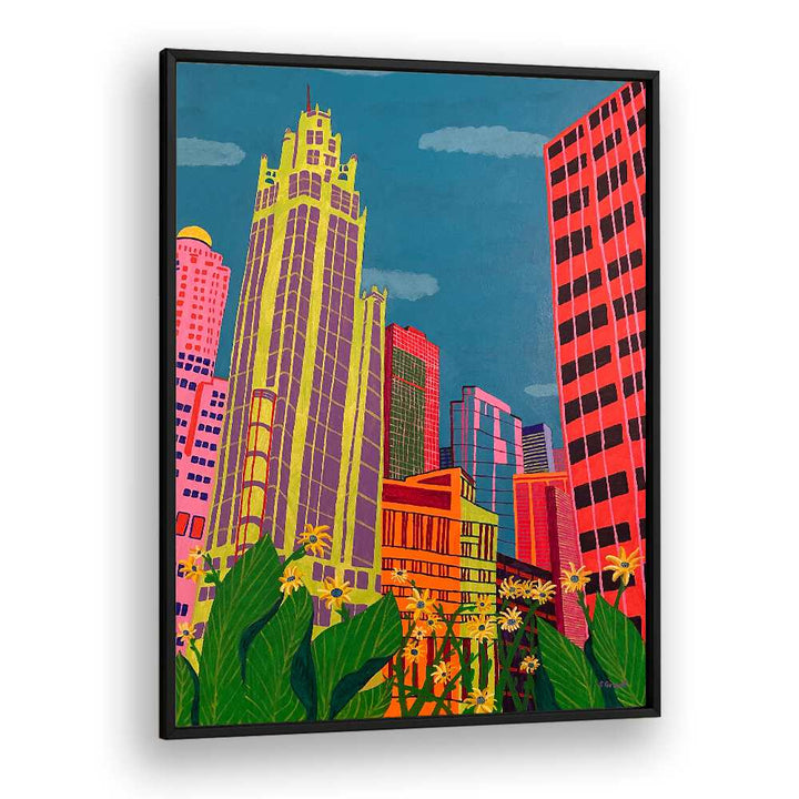 spring in chicago landscape art prints in Black Plain Frame
