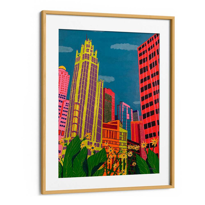 spring in chicago landscape art prints in Oak Wood Frame With Mount