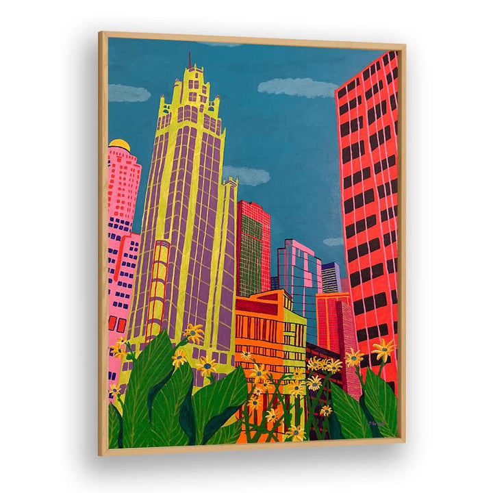 spring in chicago landscape art prints in Oak Wood Plain Frame