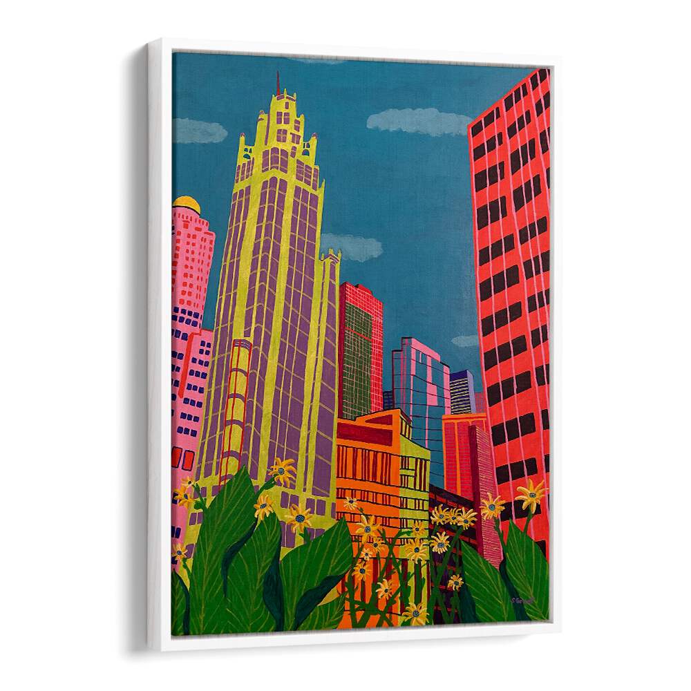 spring in chicago landscape art prints in White Floater Frame
