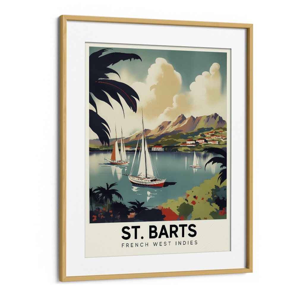 st. barts-french travel posters in Oak Wood Frame With Mount