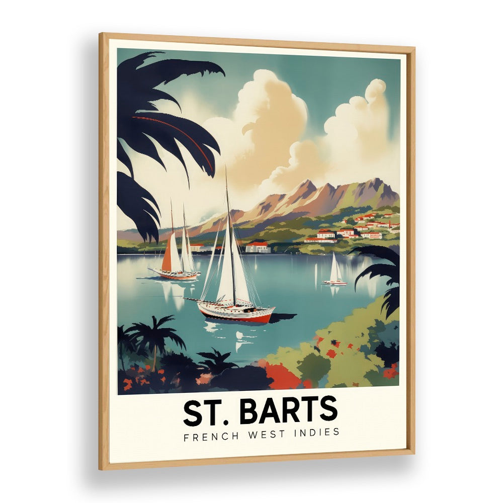 st. barts-french travel posters in Oak Wood Plain Frame