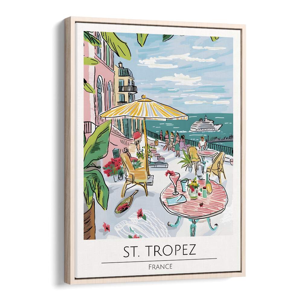 st. tropez-france travel posters in Oak Wood Floater Frame