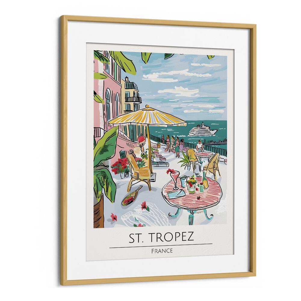 st. tropez-france travel posters in Oak Wood Frame With Mount