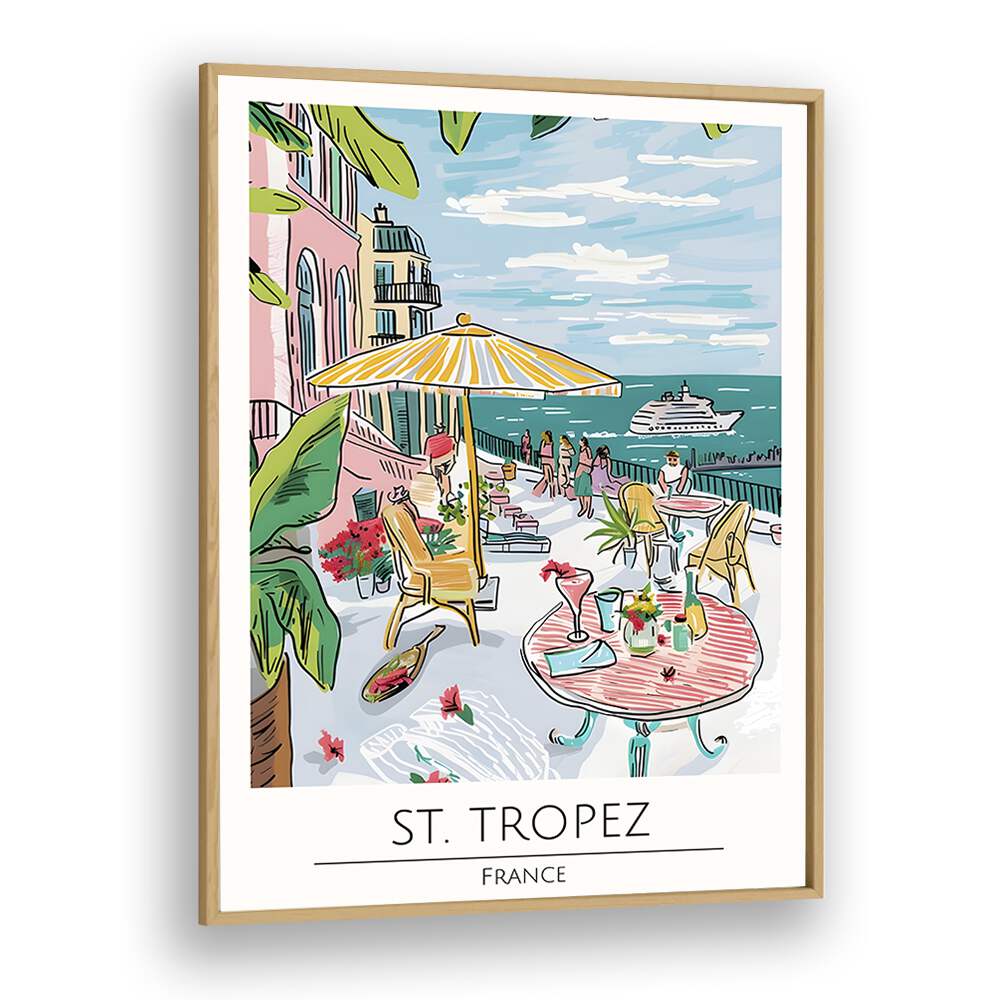 st. tropez-france travel posters in Oak Wood Plain Frame