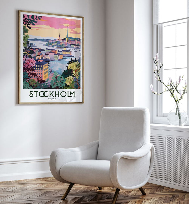 stockholm serenity travel posters Artwork III placed on a Wall 