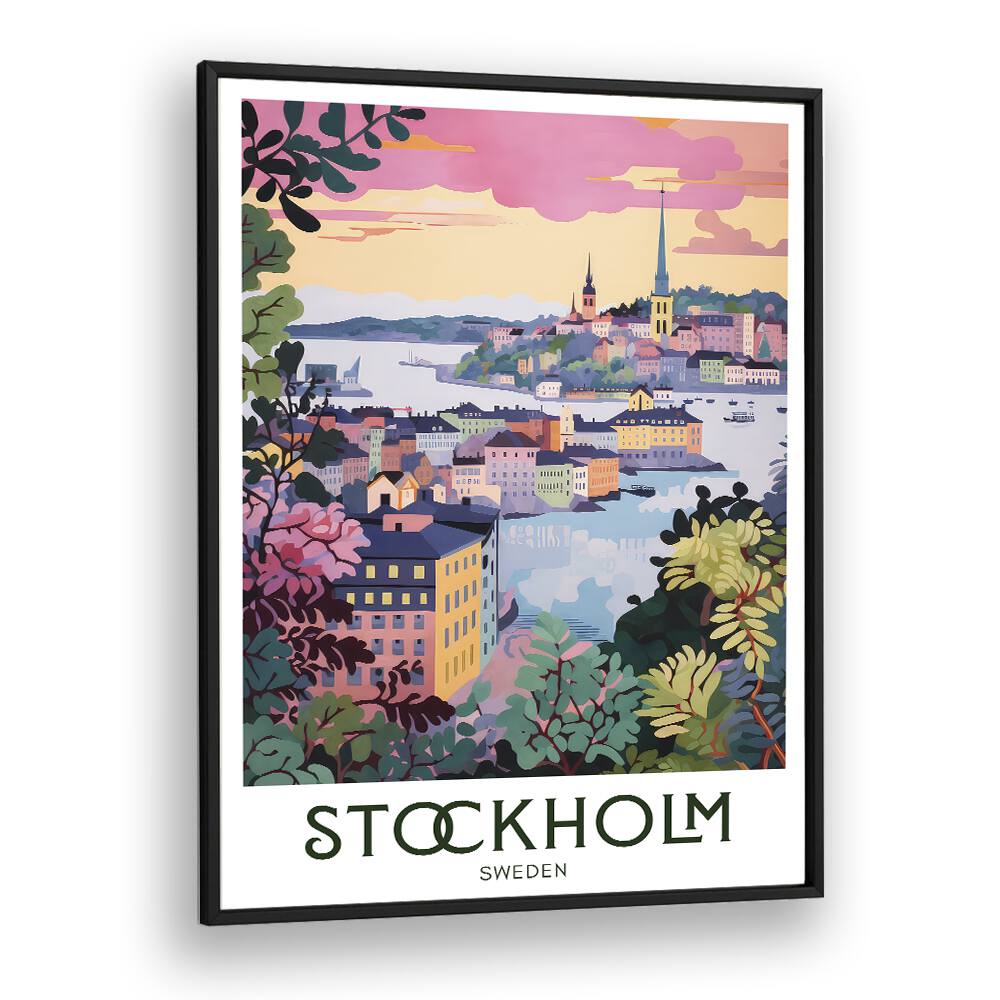 stockholm serenity travel posters in Black Plain Frame