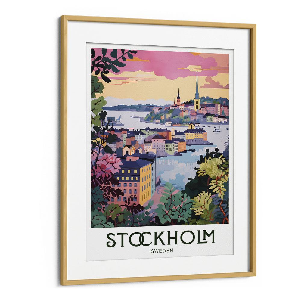 stockholm serenity travel posters in Oak Wood Frame With Mount