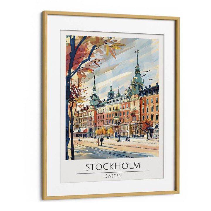 stockholm-sweden travel posters in Oak Wood Frame With Mount