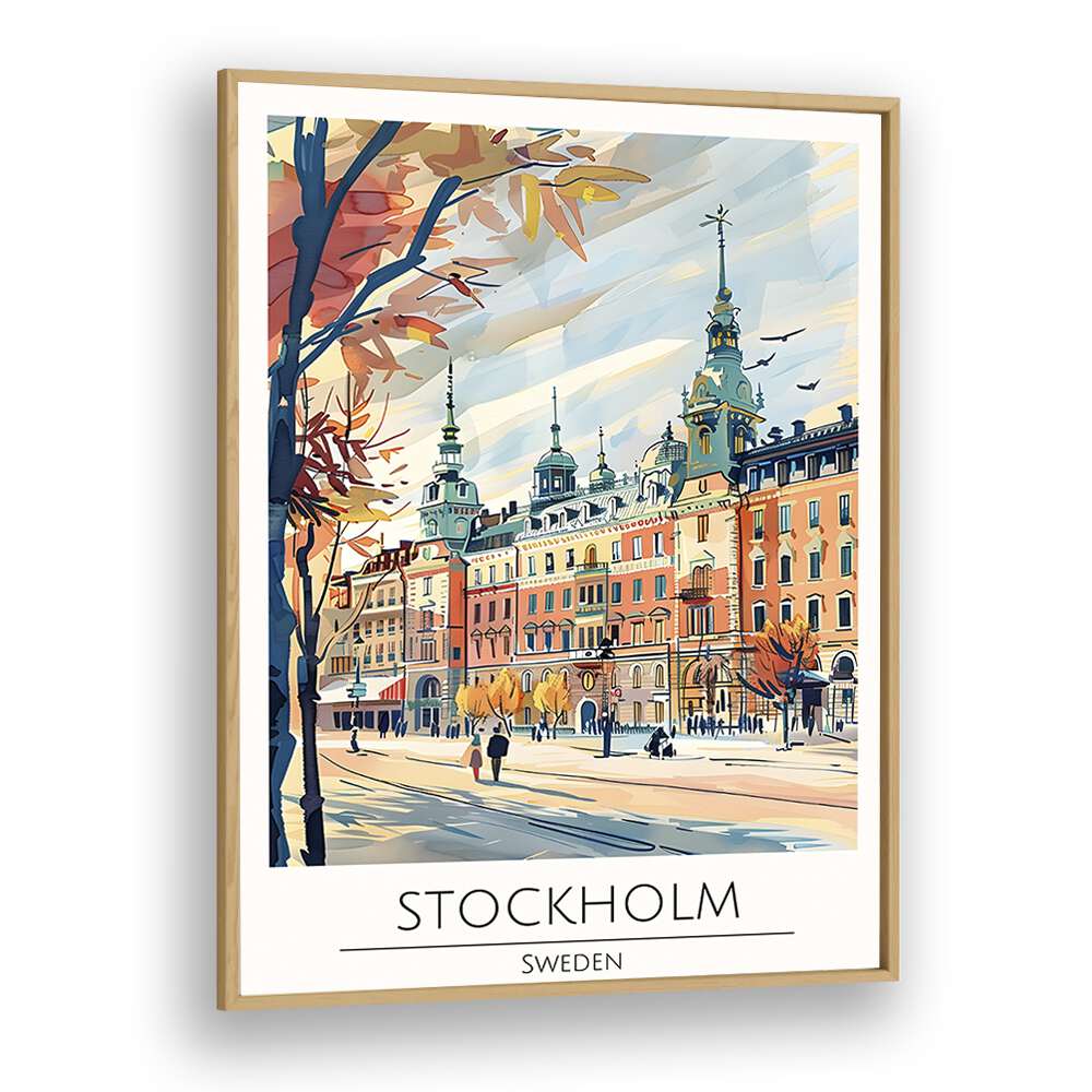 stockholm-sweden travel posters in Oak Wood Plain Frame