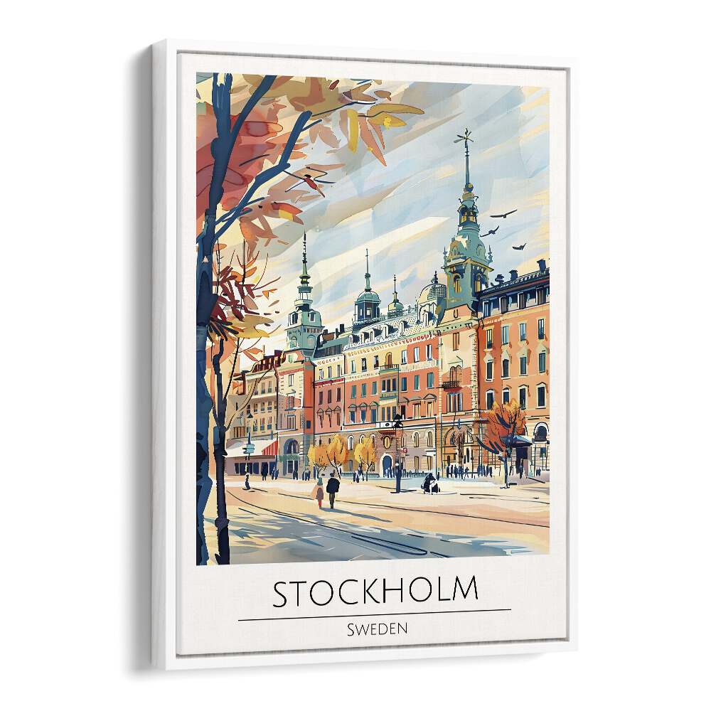 stockholm-sweden travel posters in White Floater Frame