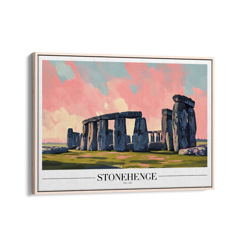 stonehenge-england travel posters in Oak Wood Floater Frame