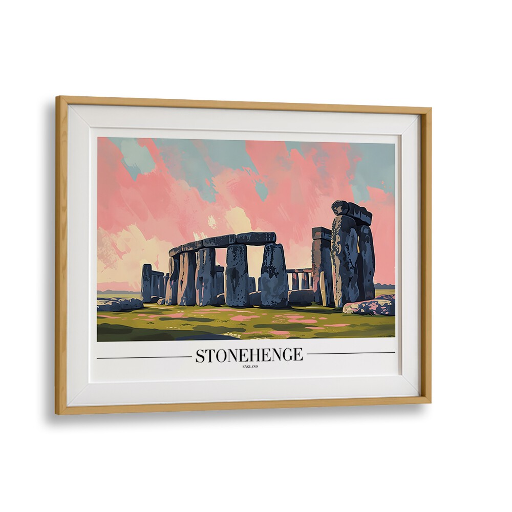 stonehenge-england travel posters in Oak Wood Frame With Mount