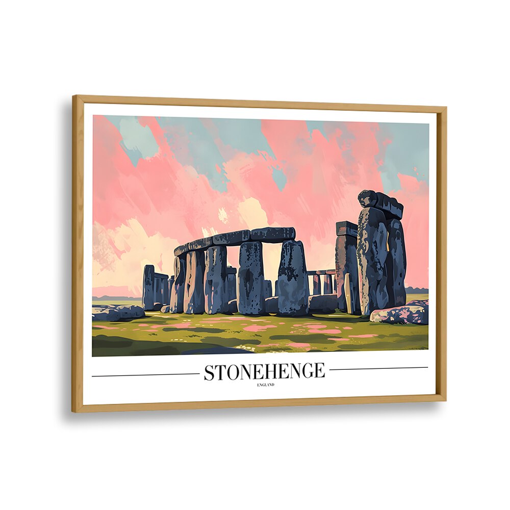 stonehenge-england travel posters in Oak Wood Plain Frame