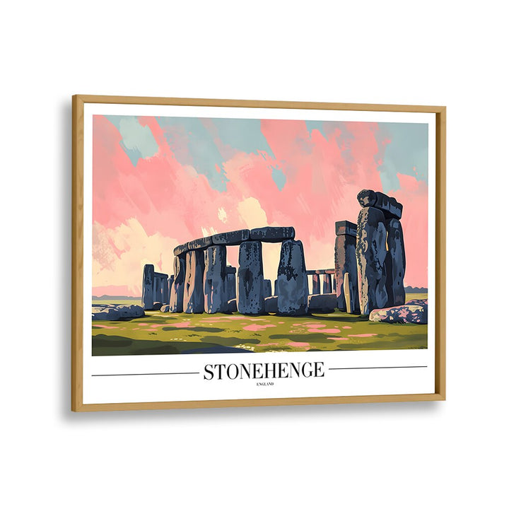 stonehenge-england travel posters in Oak Wood Plain Frame