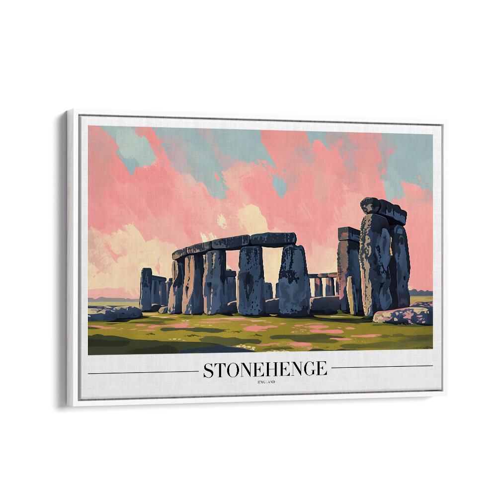 stonehenge-england travel posters in White Floater Frame