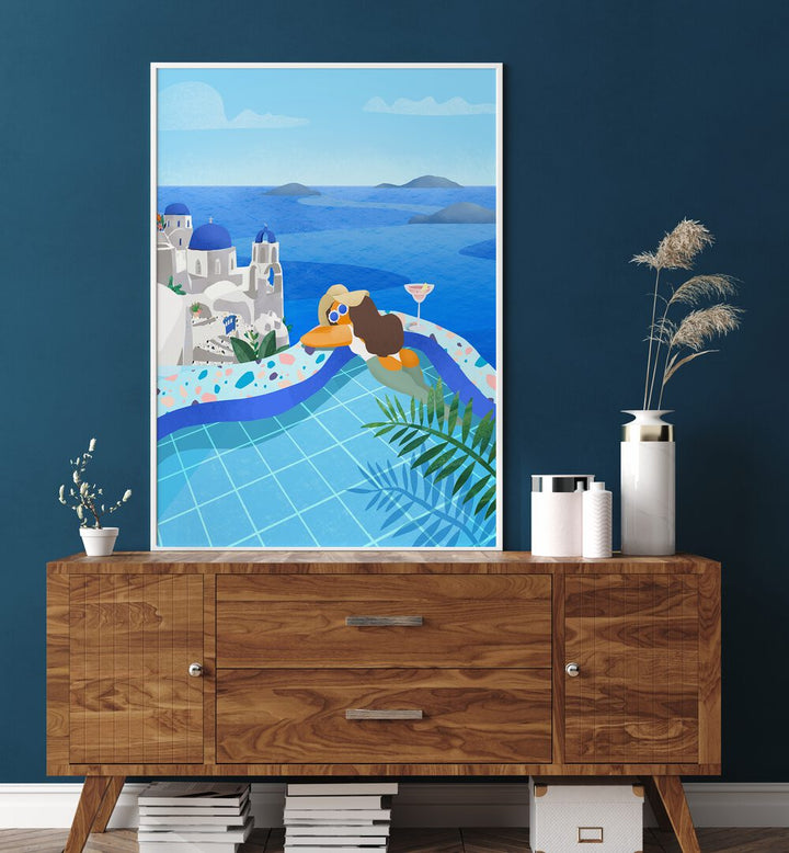 summer in greece by petra lidze travel posters Artwork II placed on a wall