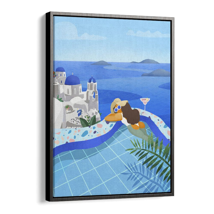 summer in greece by petra lidze travel posters in Black Floater Frame