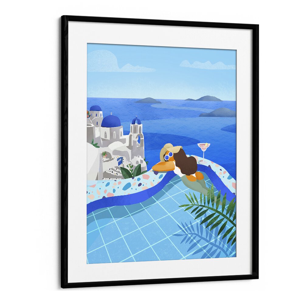 summer in greece by petra lidze travel posters in Black Frame With Mount