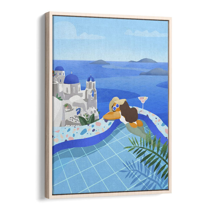 summer in greece by petra lidze travel posters in Oak Wood Floater Frame