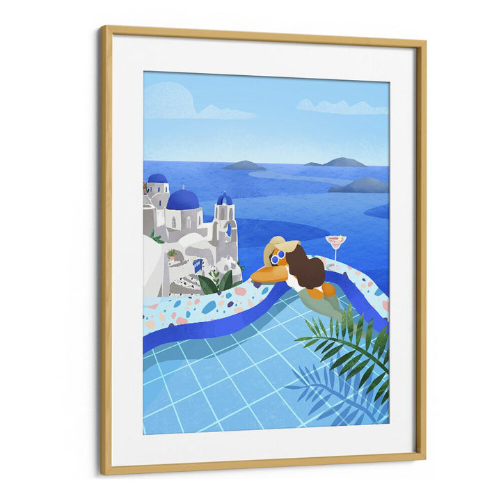 summer in greece by petra lidze travel posters in Oak Wood Frame With Mount