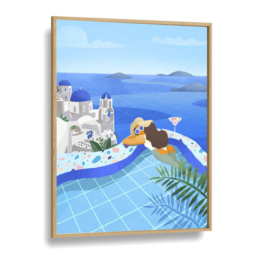 summer in greece by petra lidze travel posters in Oak Wood Plain Frame