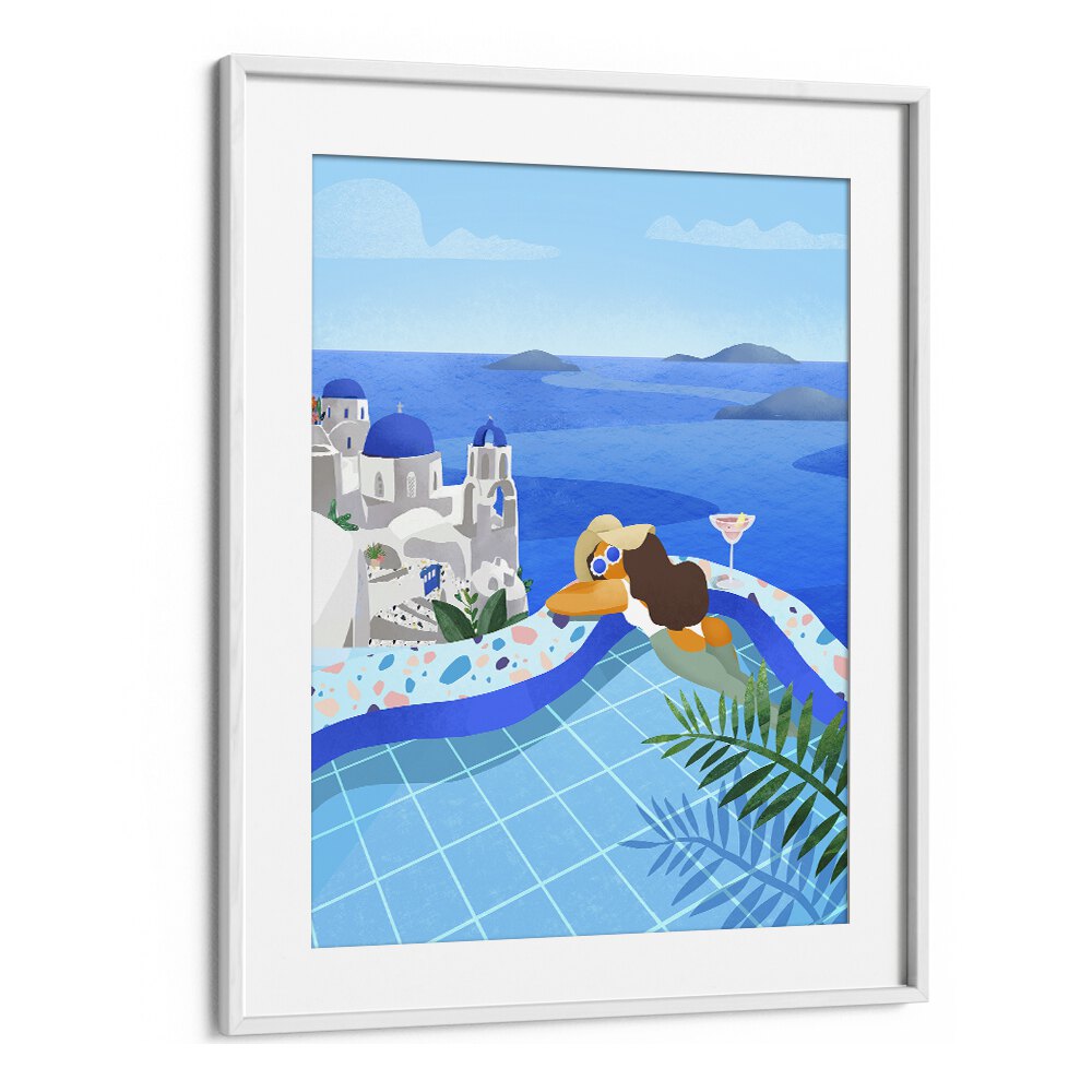 summer in greece by petra lidze travel posters in White Frame With Mount