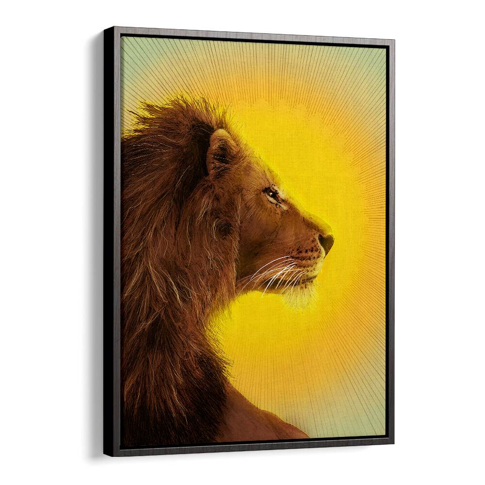 sun and lion colour Vintage paintings in Black Floater Frame