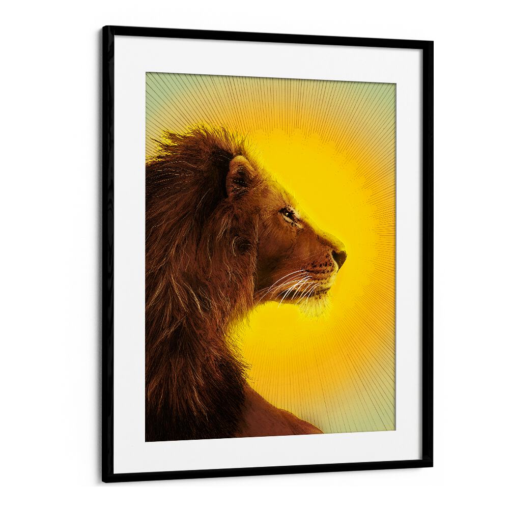 sun and lion colour Vintage paintings in Black Frame With Mount