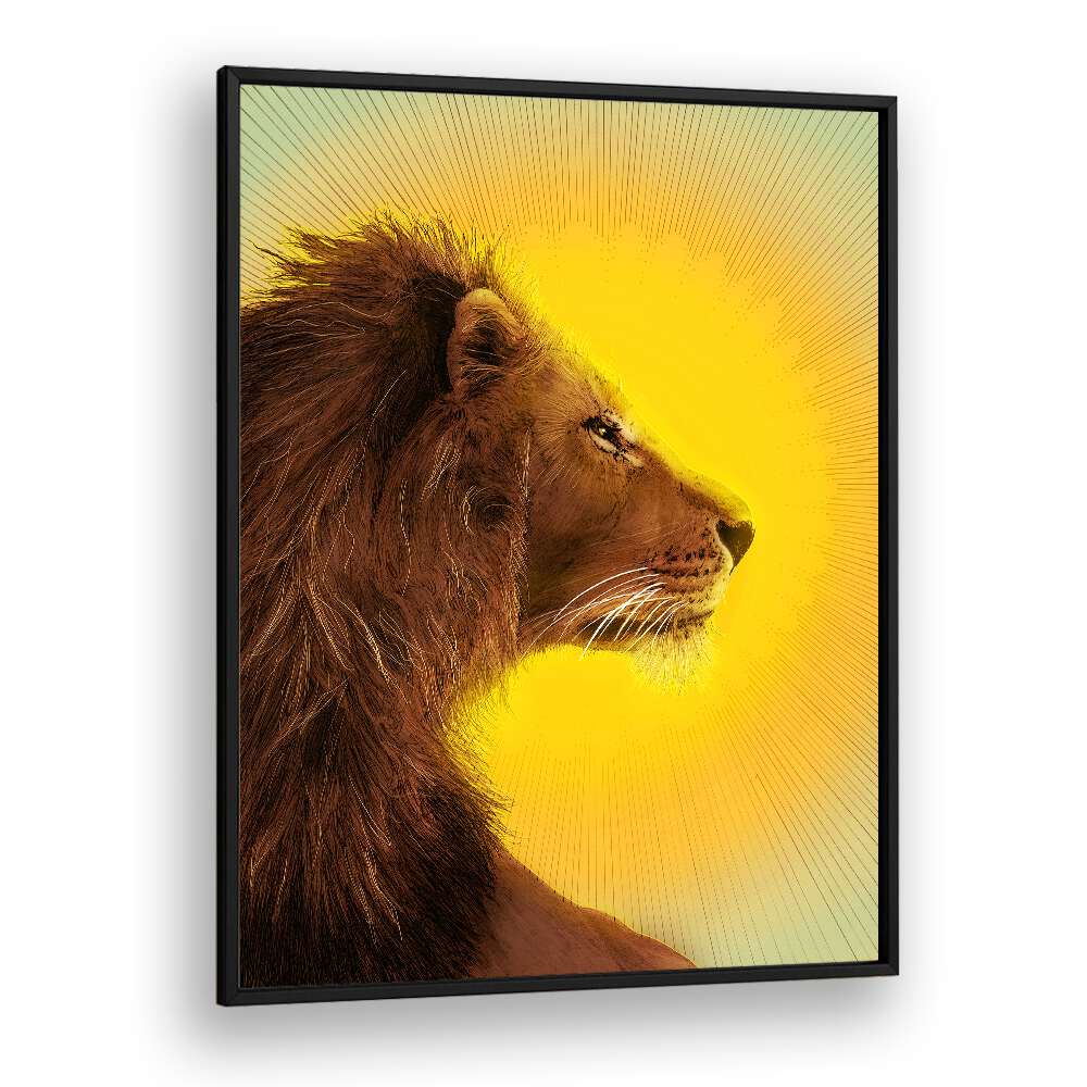 sun and lion colour Vintage paintings in Black Plain Frame