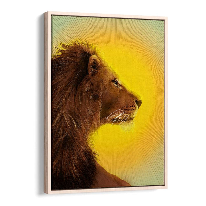 sun and lion colour Vintage paintings in Oak Wood Floater Frame