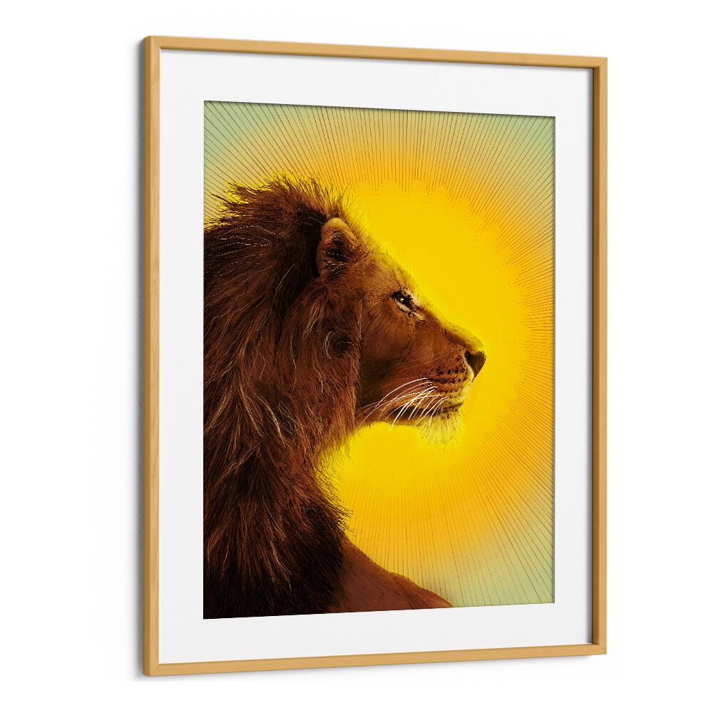 sun and lion colour Vintage paintings in Oak Wood Frame With Mount